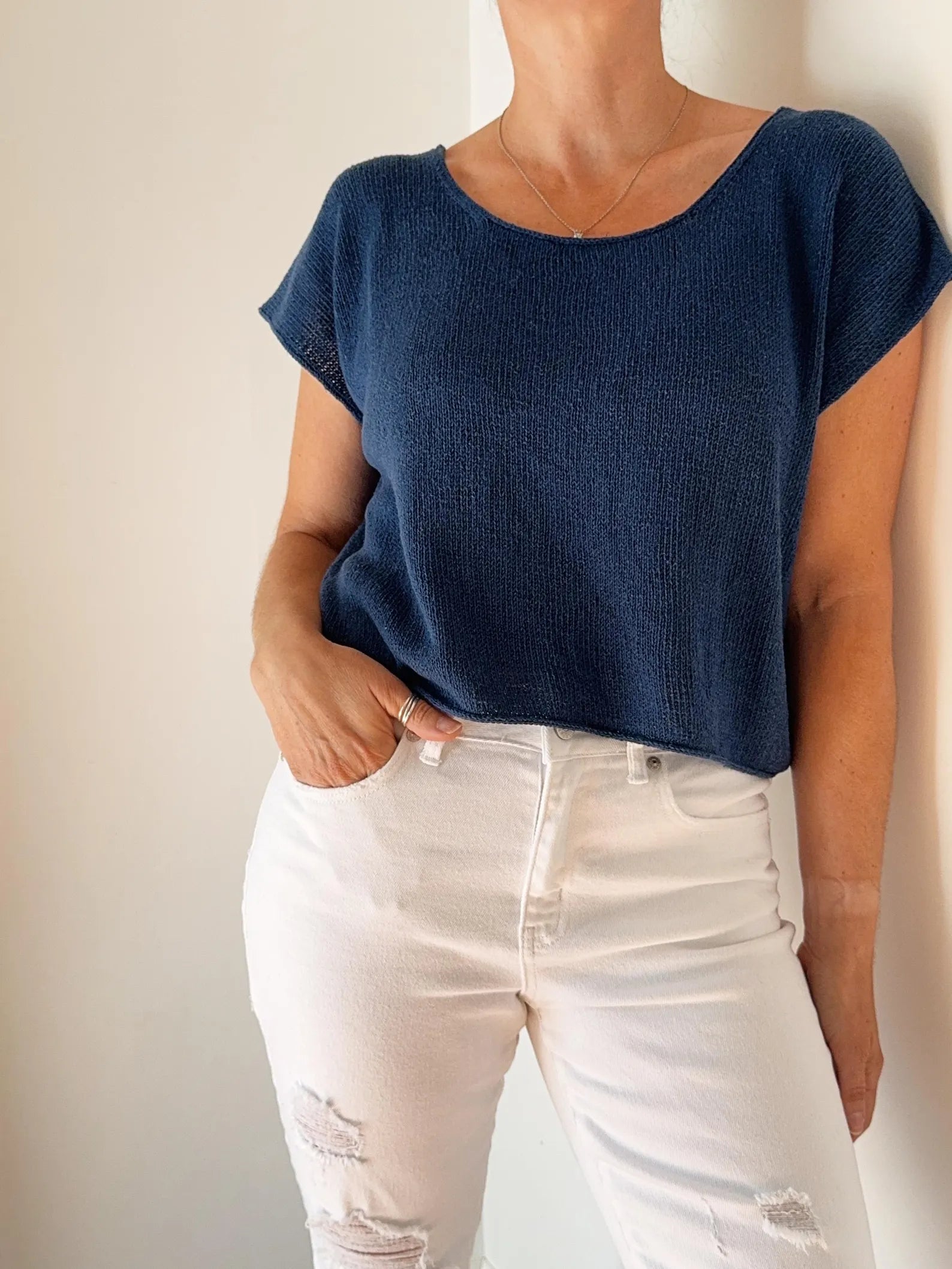 Drop Cut Tee Lite Knitting Pattern Instructions – Modern Top Pattern Knit Top-Down, Boxy Fit”