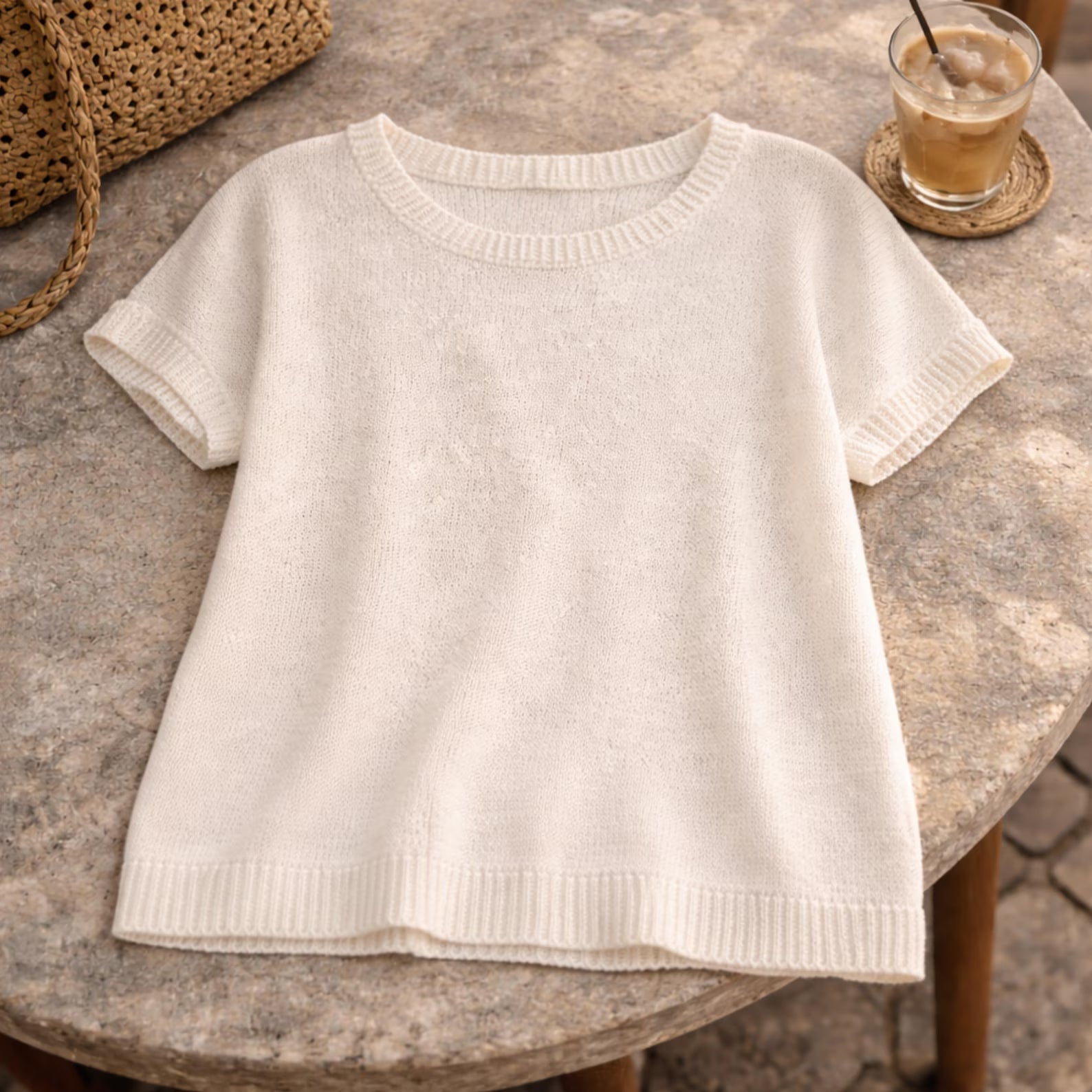 Summer Knit T-Shirt PDF Pattern, Casual Short Sleeve Sweater, Drop Shoulder Knitted Top, Minimalist Style”