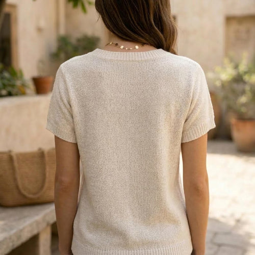 Summer Knit T-Shirt PDF Pattern, Casual Short Sleeve Sweater, Drop Shoulder Knitted Top, Minimalist Style”