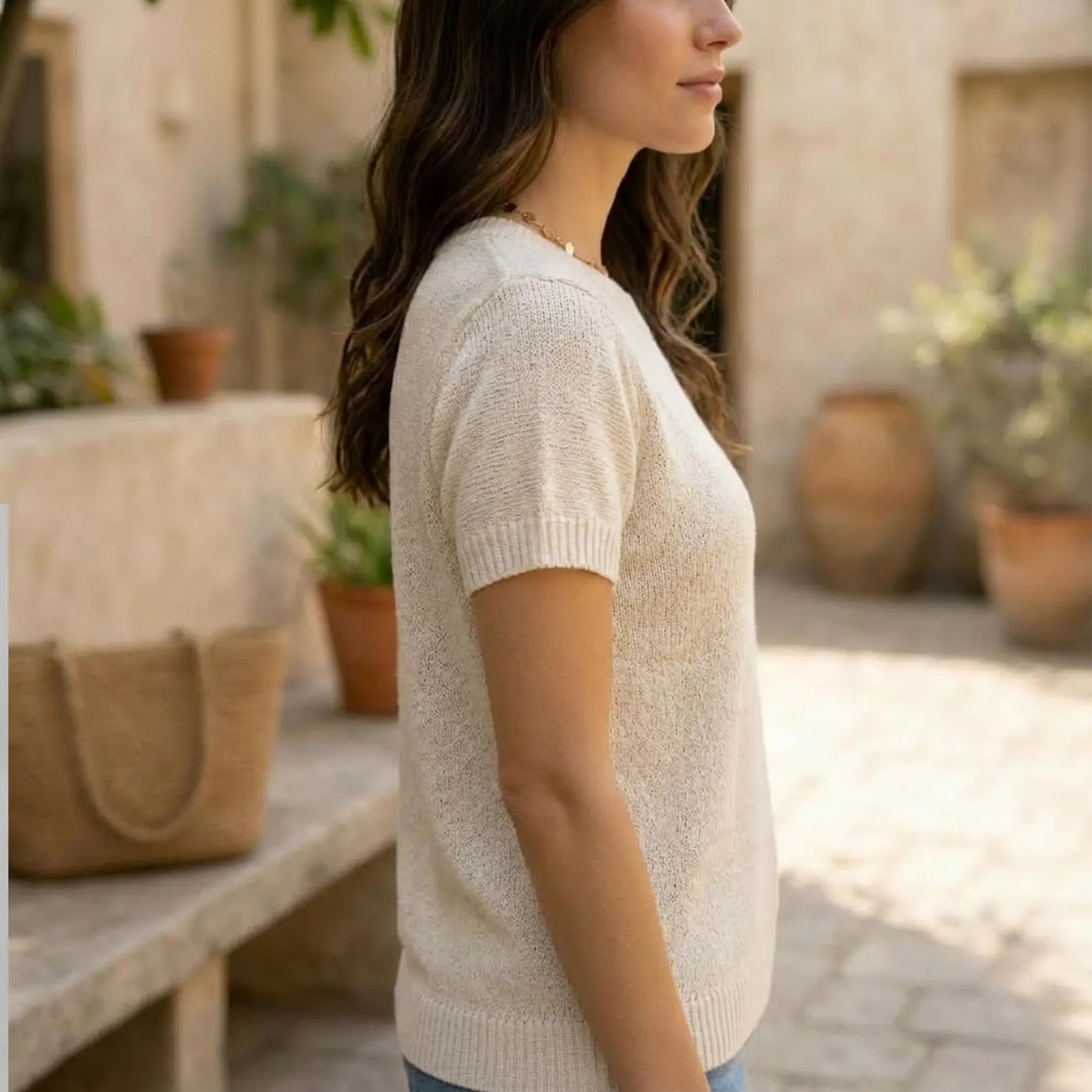Summer Knit T-Shirt PDF Pattern, Casual Short Sleeve Sweater, Drop Shoulder Knitted Top, Minimalist Style”